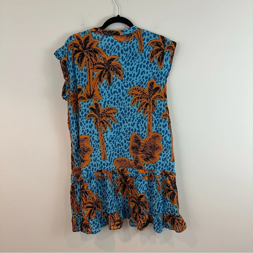 True Destinations Cheetah Palm Tree Print Bohemian Mini Dress Size Large - Picture 7 of 7